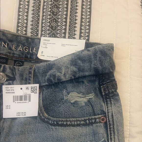 American Eagle Outfitters Women's Light Blue Ripped Jean Shorts   A - Picture 6 of 8